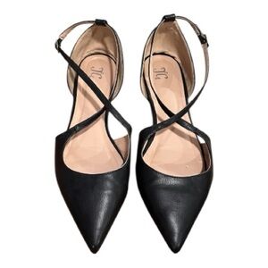 JG Women’s Black Flats Size 12 | Cross Strap Vegan Leather Shoes